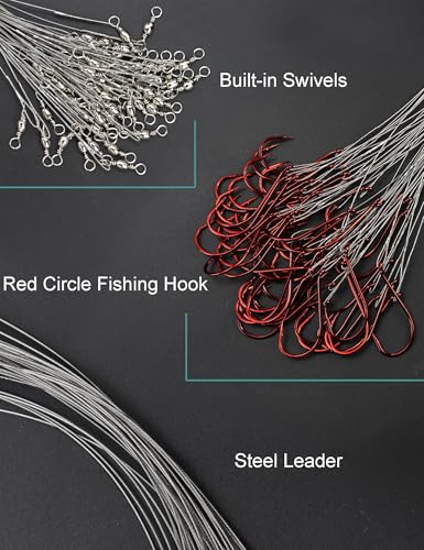1/0 Circle Fishing Hooks with Steel Wire Leader - 50pcs