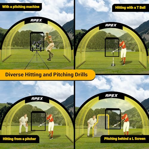 Portable Baseball & Softball Batting Cage with Pitching Machine Hole - 22ft x 12ft x 8ft