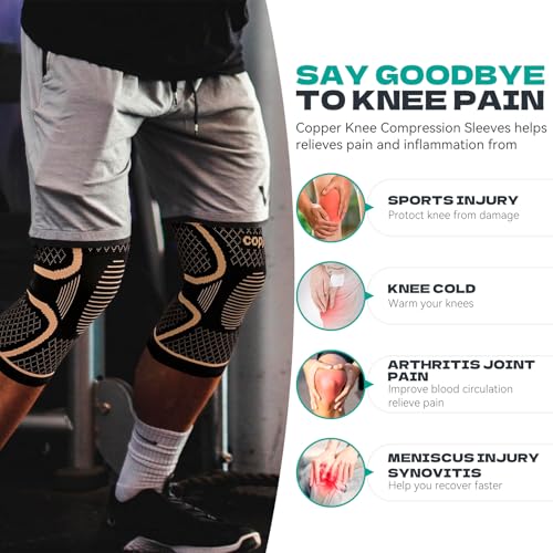 INDEEMAX Copper-Infused Knee Brace 2 Pack for Men & Women, Large, Compression Support