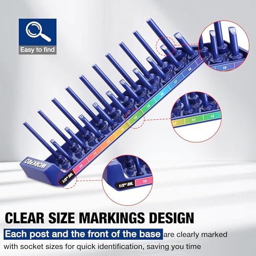 WORKPRO Socket Organizer Set, 4PC Impact Socket Holder, 1/4", 3/8", 1/2" Drive Metric Socket Trays, Impact Socket Organizer for Tool Box Drawer, Socket Storage Holds 94 Pieces (Socket not Included)