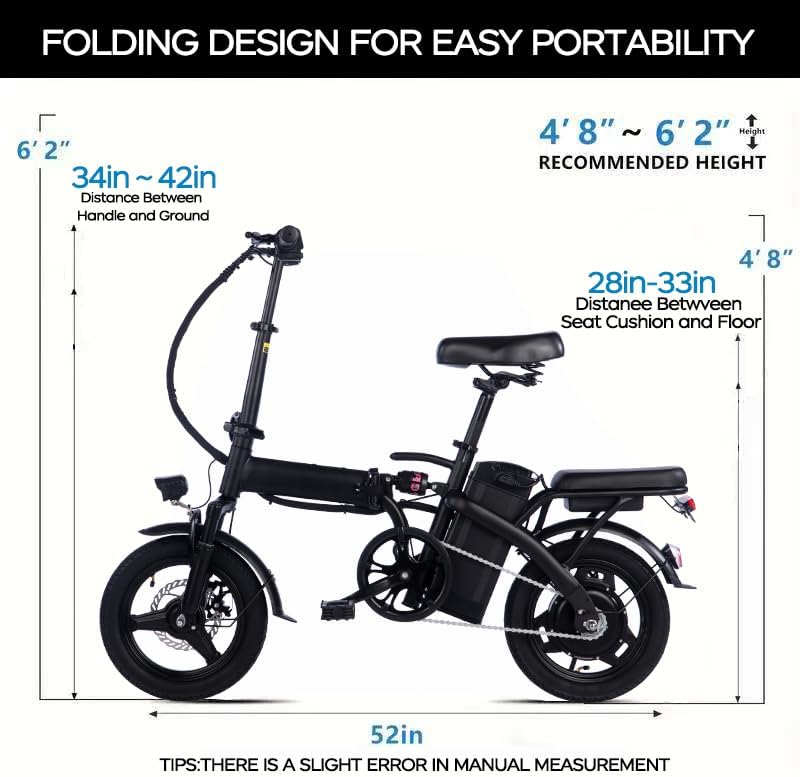 Skiennix 14-Inch Folding Electric Bicycle - 330 lb Load Capacity, 19 mph Speed, 48V Battery, Ideal for City Commuting