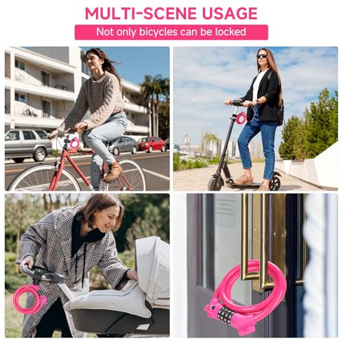 4-Digit Resettable Combination Bike Lock - 3.9 Feet, Pink