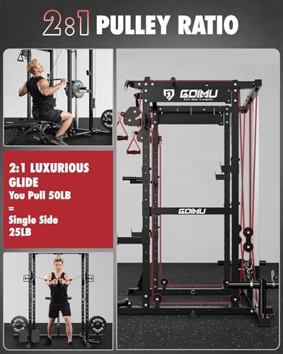 2000LBS Power Cage Rack with Cable Crossover & LAT Pull Down - Black