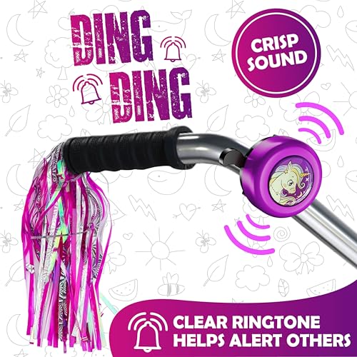 Kids Bike Bell with Streamer - Purple Cartoon Design
