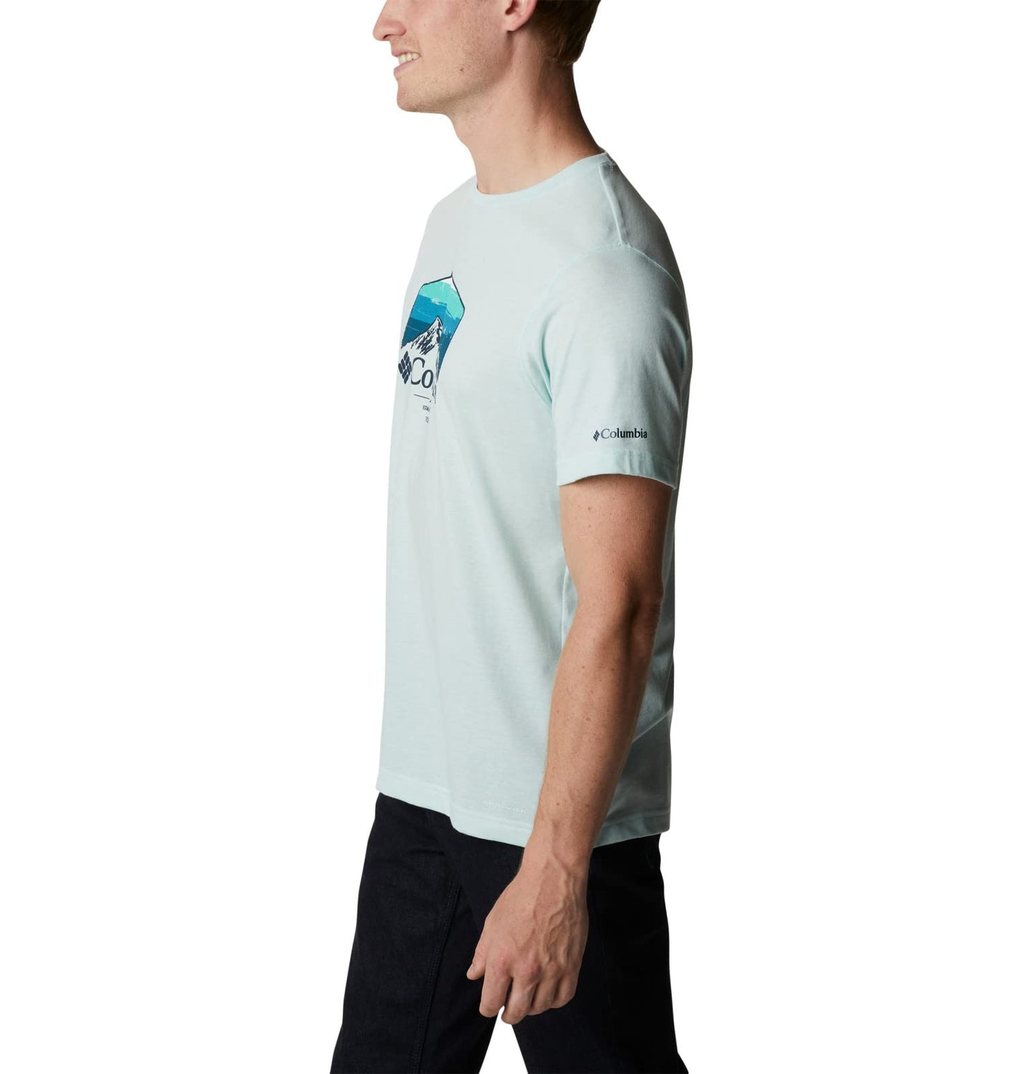 Columbia Men's Thistletown Hills Graphic Short Sleeve, ICY Morn Heather/Hikers Graphic, 4X Big