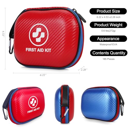 185-Piece Waterproof First Aid Kit - Portable Emergency Supplies - Red/Blue