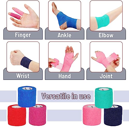 Self-Adhesive Bandage Wrap - 2-Inch x 5-Yard Cohesive Tape, 6 Pack Assorted