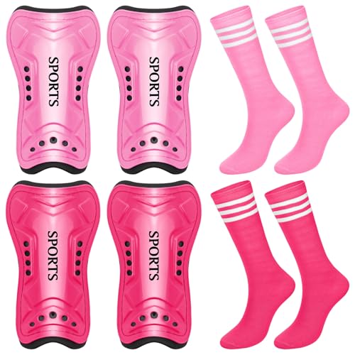 Kids Soccer Shin Guards & Socks Set Pink Small - Youth Soccer Protective Gear