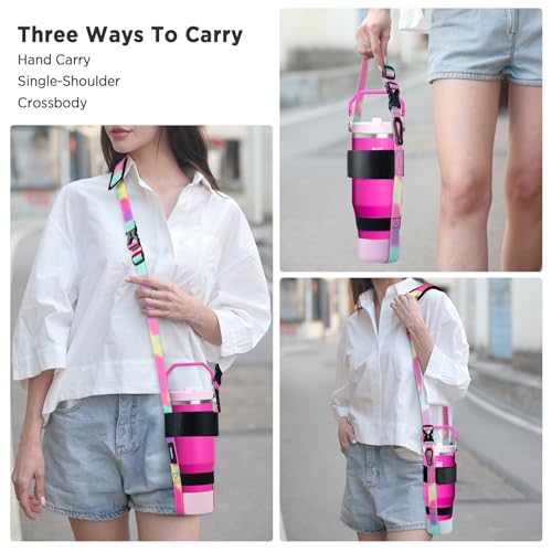 Water Bottle Holder Strap Sling - Rainbow for 30/40oz Stanley Tumbler