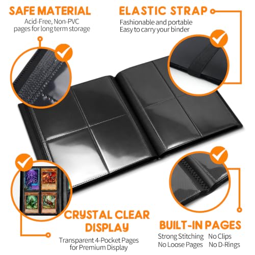 Trading Card Binder Album - 160 Pocket Folder for Sports & Gaming Cards - Black