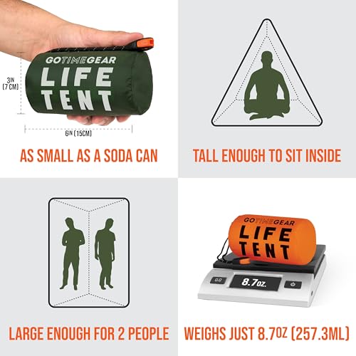Go Time Gear 2 Pack Survival Mylar Tent - Orange Emergency Shelter with Paracord & Whistle