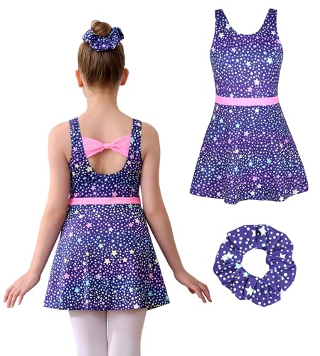 Gymnastics Leotard for Girls - Purple Star, 7-8 Years