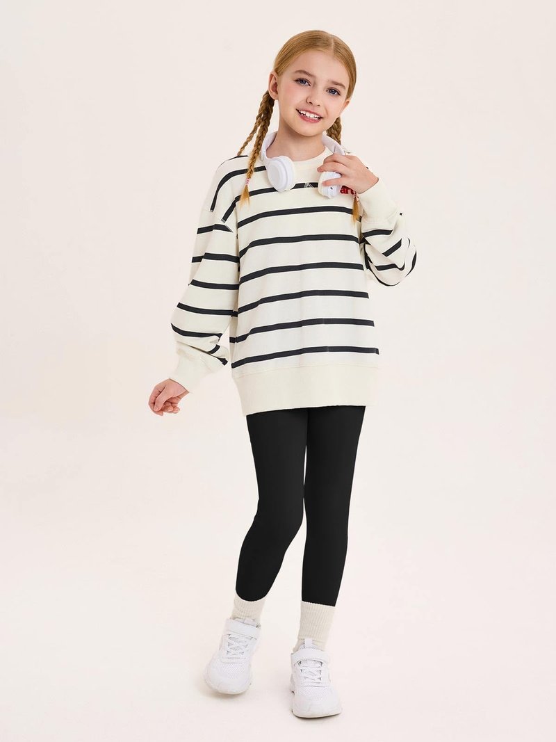 Haloumoning Girls Athletic Leggings Kids Workout High Waisted Stretchy Running Yoga Pants with Pockets 5-14 Years Black