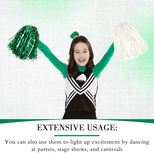 Cheerleading Pom Poms and Bow Set - Classic Matte Green White