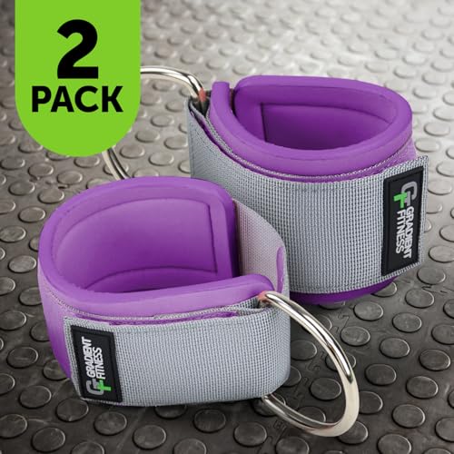 Ankle Straps for Cable Machines - Gray/Purple 1 D-Ring (2 Pack)