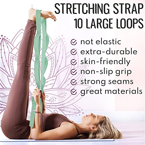 Stretching Strap with 10 Loops - Light Green Polypropylene 1.5" W