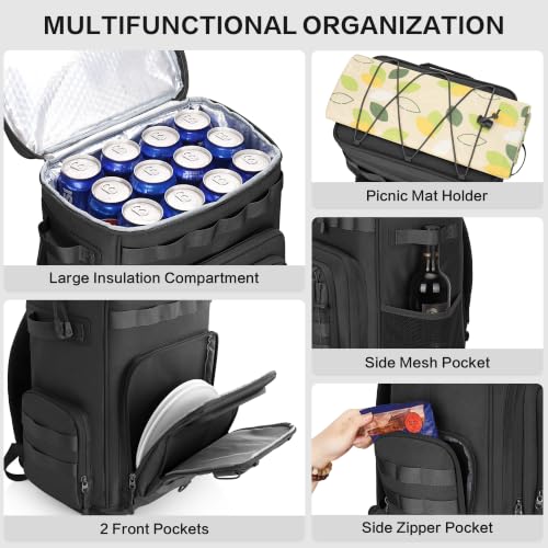 Hafmall 48 Can Tactical Cooler Backpack Black Insulated Leakproof 30L