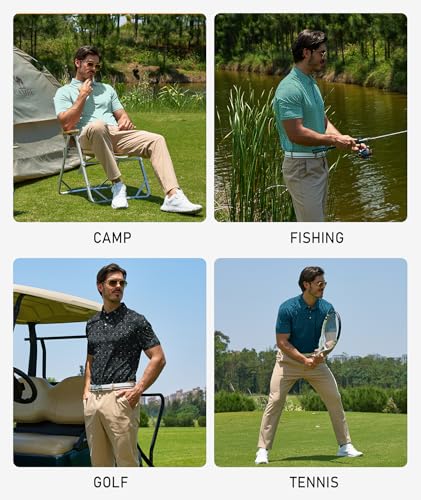 ZITY Men's Golf Polo Shirt Short Sleeve UPF 50+ Patterned Casual Shirt - Green/Blue, Large