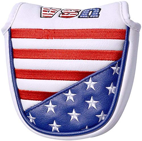 PLUSKER USA Golf Heel Shafted Mallet Putter Cover, Magnetic Closure Stars and Stripes American Flag Synthetic Leather Patriotic Head Covers for Golf Course and Travel