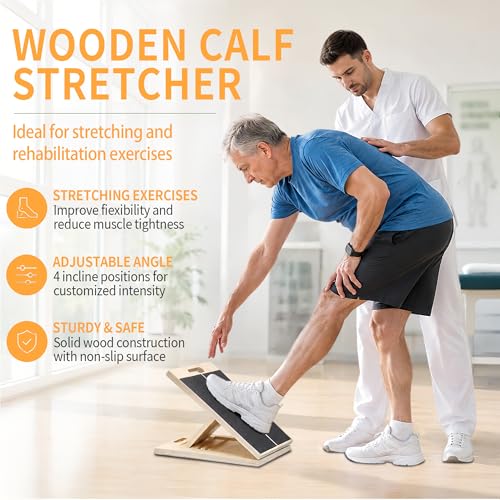 Wooden Slant Board 5-Angle Calf Stretcher - 16.5 x 12 in, 350 lb Capacity