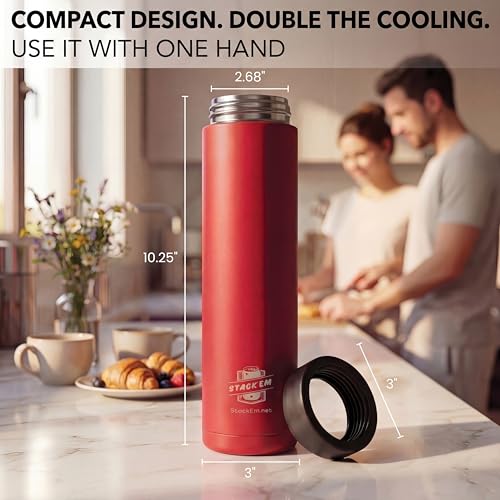 Stack'Em Red Stainless Steel Double Can Cooler Insulator - Keeps 2 12oz Cans Cold