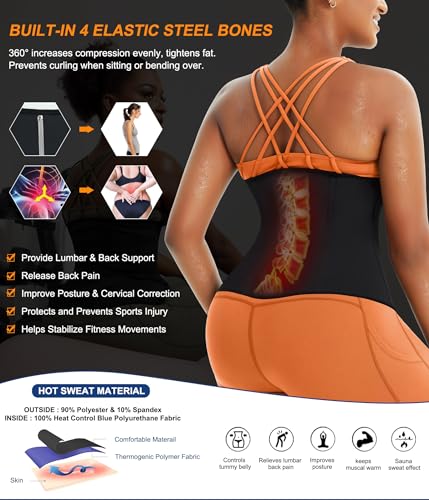 Waist Trainer for Women - Black-Blue Inner, Large Size, Tummy Control & Back Support