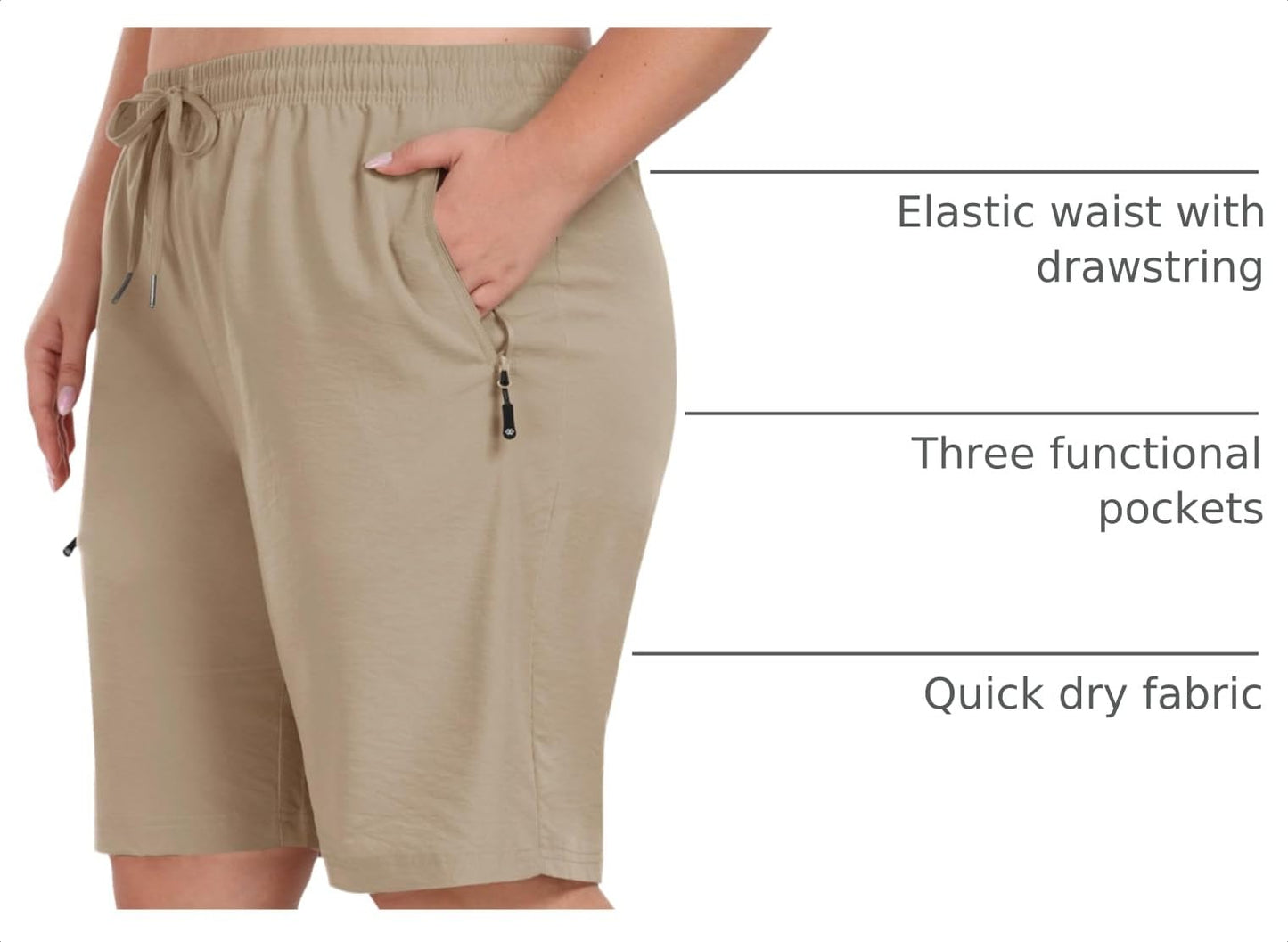 MoFiz Women's Plus Size Cargo Shorts Quick Dry Lightweight Summer Hiking Shorts for Women Athletic Shorts Khaki 2XL
