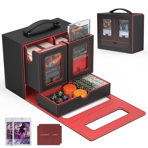 UAONO 3-in-1 MTG Commander Deck Box Black Red with Display Window & Carry Handle