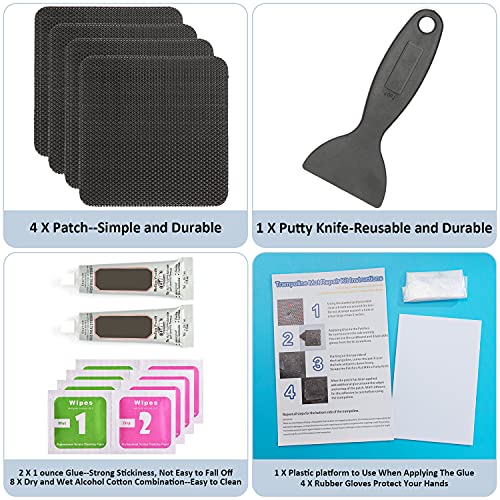 Hareyou 4x4 In Trampoline Patch Repair Kit (4 Piece) - Water-Proof Glue & Alcohol Pad
