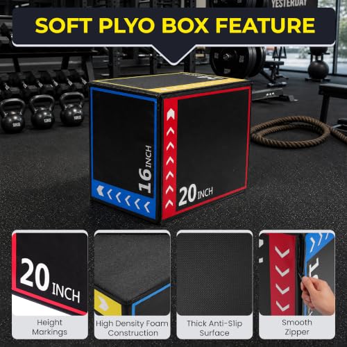 3-in-1 Foam Plyo Box - 16'' 20'' 24'' Soft Jump Box - Multicolor