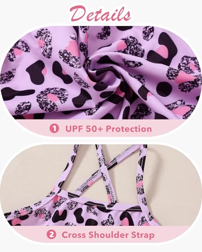 One-Piece Girls Swimsuit - Quick Dry Pink Leopard 7-8 Years