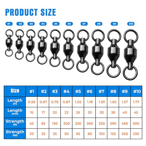 20PCS Stainless Steel Fishing Swivels - 5-230lb Strength