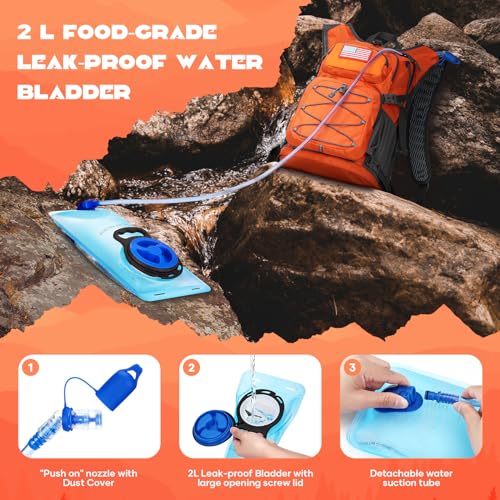 Hydration Hiking Backpack with 2L Bladder - Orange