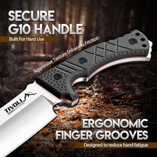 Tivoli 8.6in Heavy-Duty Fixed Blade Knife - Full Tang Outdoor Knife with Sheath