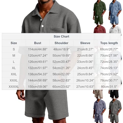 Men's Waffle Knit Polo Shirt and Shorts Set - Watermelon Red, 4X-Large