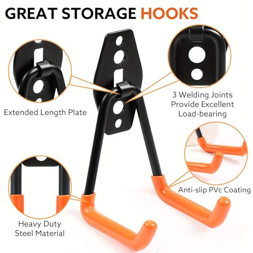 16 Pack Steel Wall Mount Garage Storage Hooks with Anti-Slip Coating, Heavy Duty, Hooks, for Hanging Bike, Ladder, Garden Tools