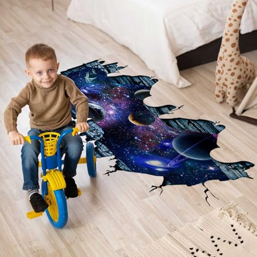 3D Space Wall Decals for Kids Room, 23 x 35 inches, Removable Wall Stickers, 2 Sheets (Galaxy)