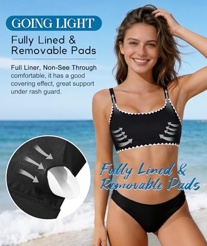 American Trends Sports Bikini Top for Women - Wirefree Swim Bra, Black Trim, Small