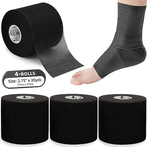 Pre Wrap Athletic Tape - 4 Rolls, 120 Yards, 2.75 Inches Wide - Black