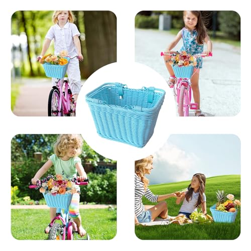 RainFlowwer Blue Kids Bike Basket with Adjustable Leather Straps & Hand Handles