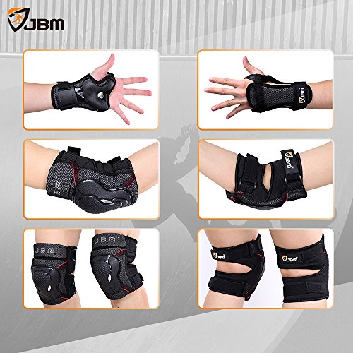Adult Black Knee, Elbow & Wrist Guard Set for Cycling & Extreme Sports - Large