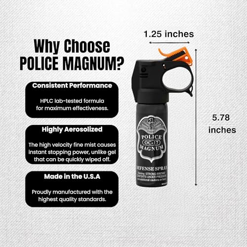 Police Magnum Self Defense Pepper Spray Fogger ? Maximum Strength Personal Protection ? Portable Non-Lethal Safety Gear ? Made in USA ? 2 Pack 3oz FM