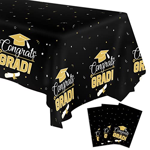 Graduation Tablecloths Set - 3 Pieces, Black & Gold, 108" x 54"