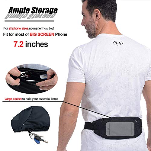 Waterproof Running Belt Bag - Large Waist Pack for Phones - Black