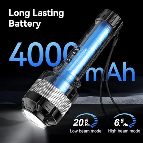 Rechargeable Flashlight - High Lumens, 4000mAh Battery, 3 Modes