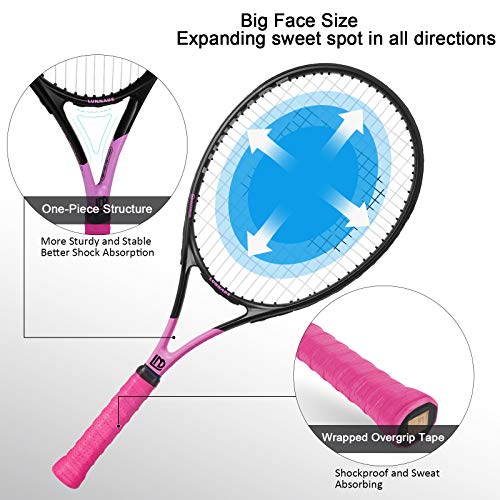 LUNNADE 2-Pack 27 Inch Tennis Rackets – Purple & Pink, Pre-Strung, Lightweight for Beginners to Intermediate