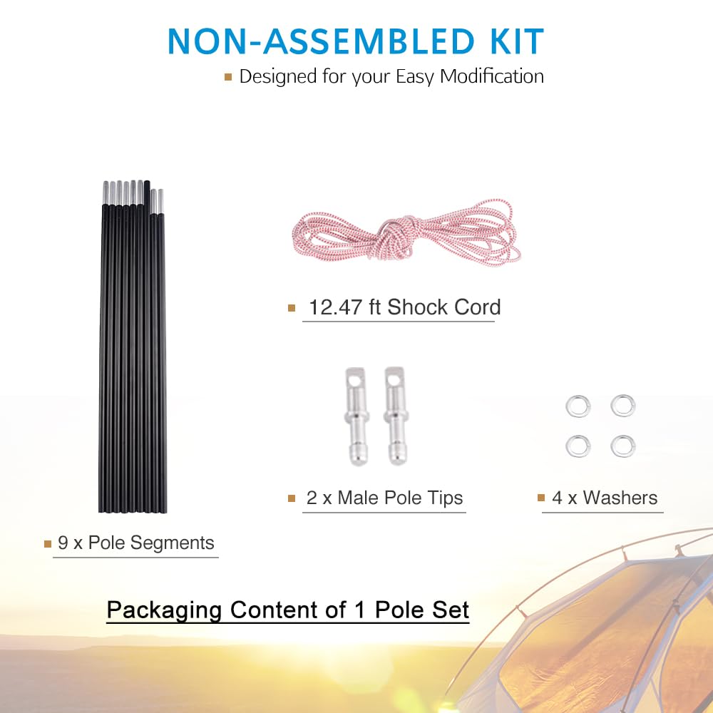 BRILLIANCE4U Tent Poles 12ft 8.5mm, Fits Female and Male Ends Tent, 7001 T6 Heated Aluminum Tent Pole Repair Kit, Lightweight Tent Poles Replacement, Outer Diameter 0.33" 2 Poles Pack