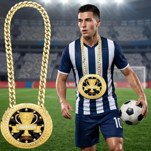 Tondiamo Champion Turnover Chain Medal 6-Inch Gold Award with Chain