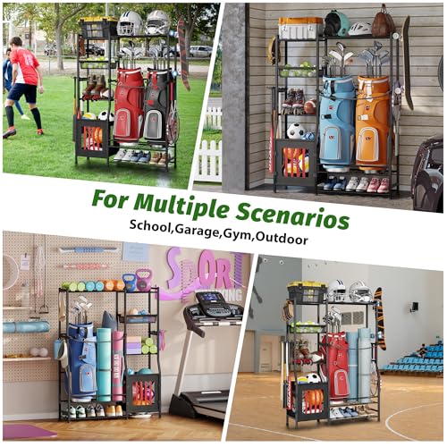 Sports Equipment Organizer - Golf Bag Storage Rack for 2 Bags