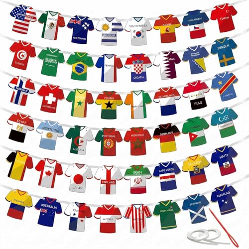 2026 World Soccer Jersey Bunting Banner - 48 Country Flags for Party Decor